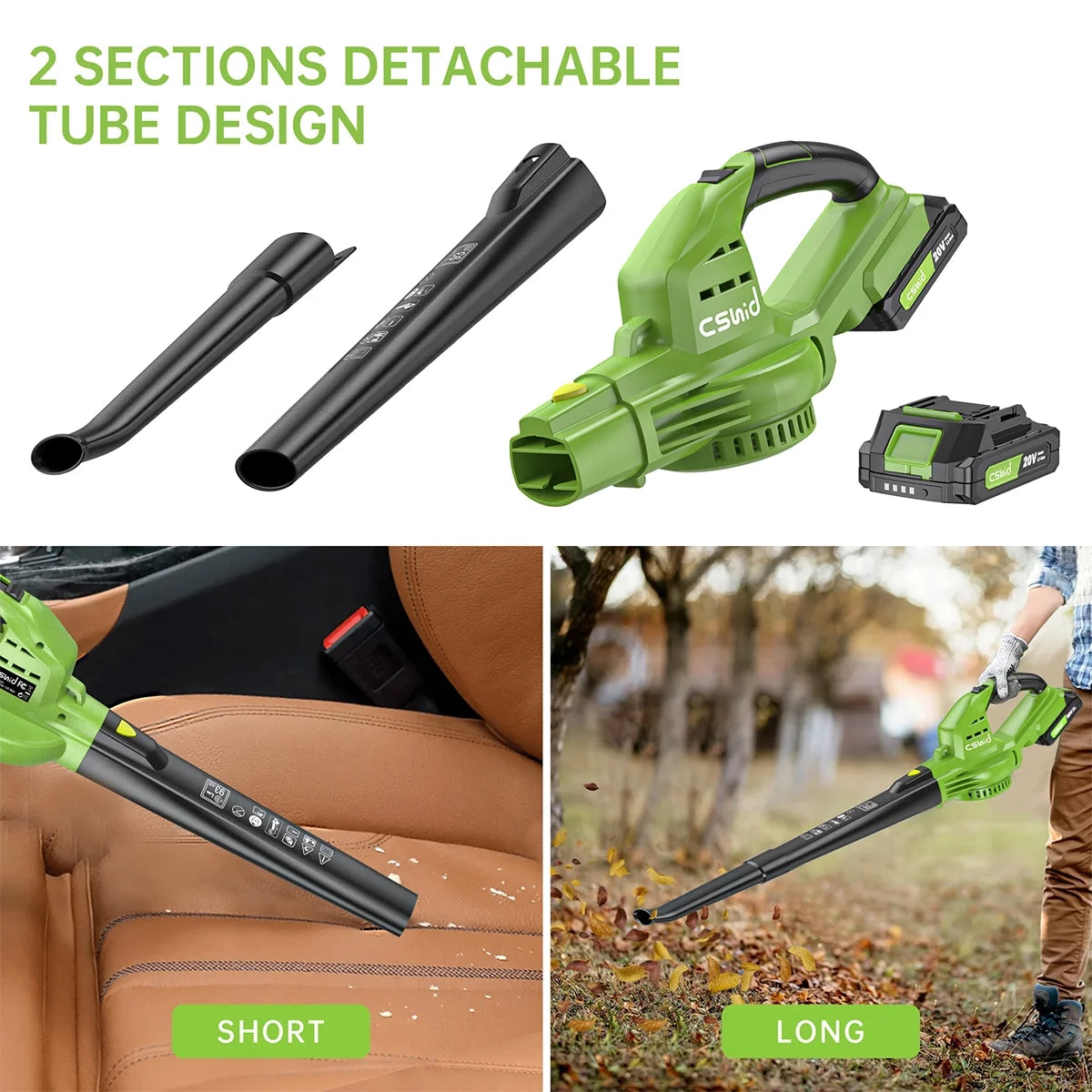 Leaf Blower, 20V Cordless Leaf Blower with 2 X 2.0 Ah Battery & Charger, Electric Leaf Blower for Lawn Care, 2 Speed Mode, 320CFM 165MPH Battery Powered Leaf Blower for Patio, Garden Cleaning, Yellow