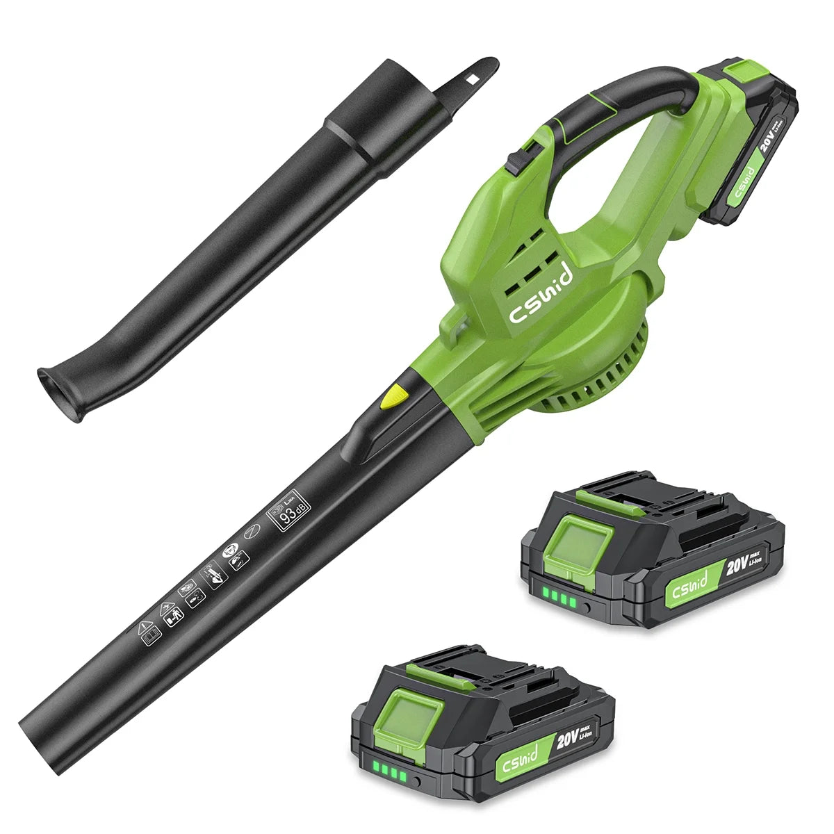Leaf Blower, 20V Cordless Leaf Blower with 2 X 2.0 Ah Battery & Charger, Electric Leaf Blower for Lawn Care, 2 Speed Mode, 320CFM 165MPH Battery Powered Leaf Blower for Patio, Garden Cleaning, Yellow